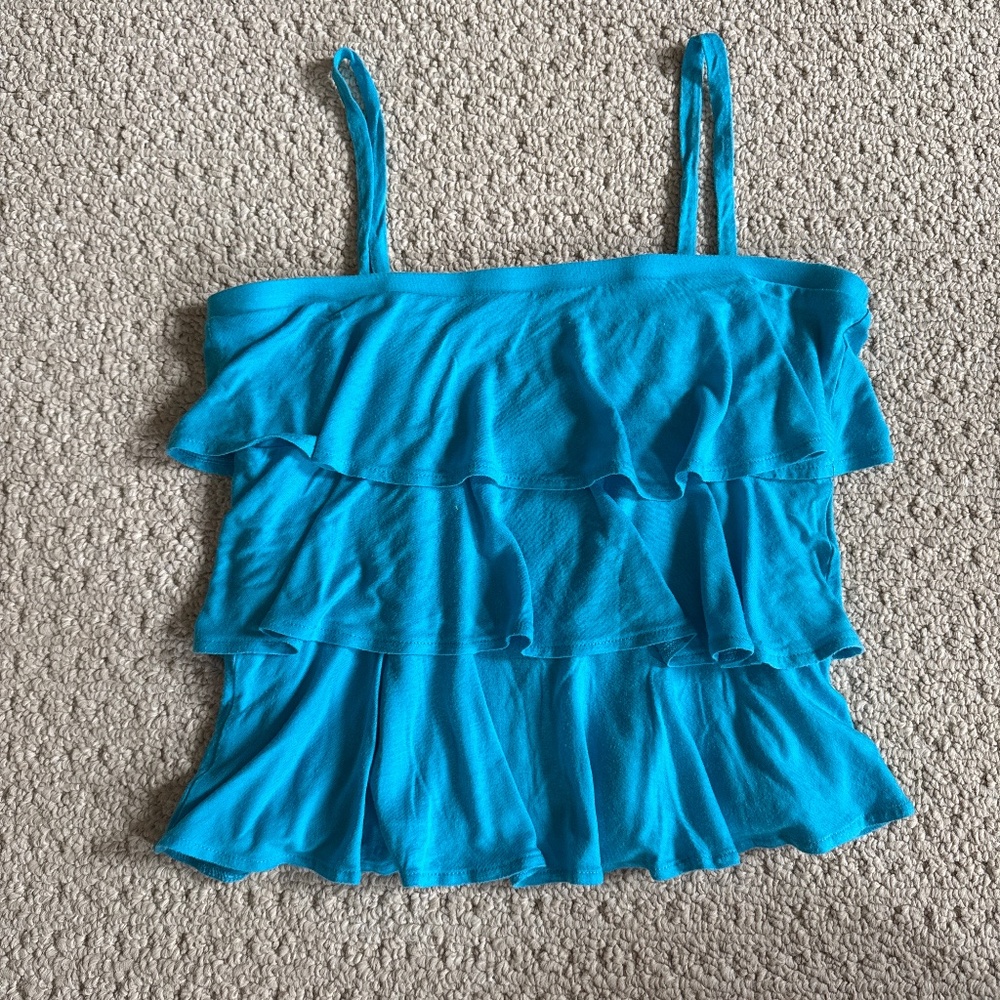 Tiered Ruffled Blue Tank Top
